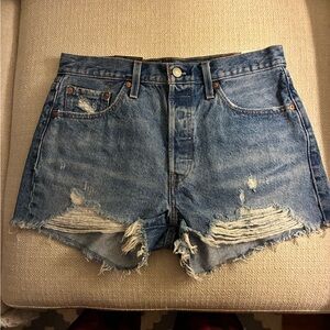 Levi's Distressed Blue Denim Cutoff Shorts